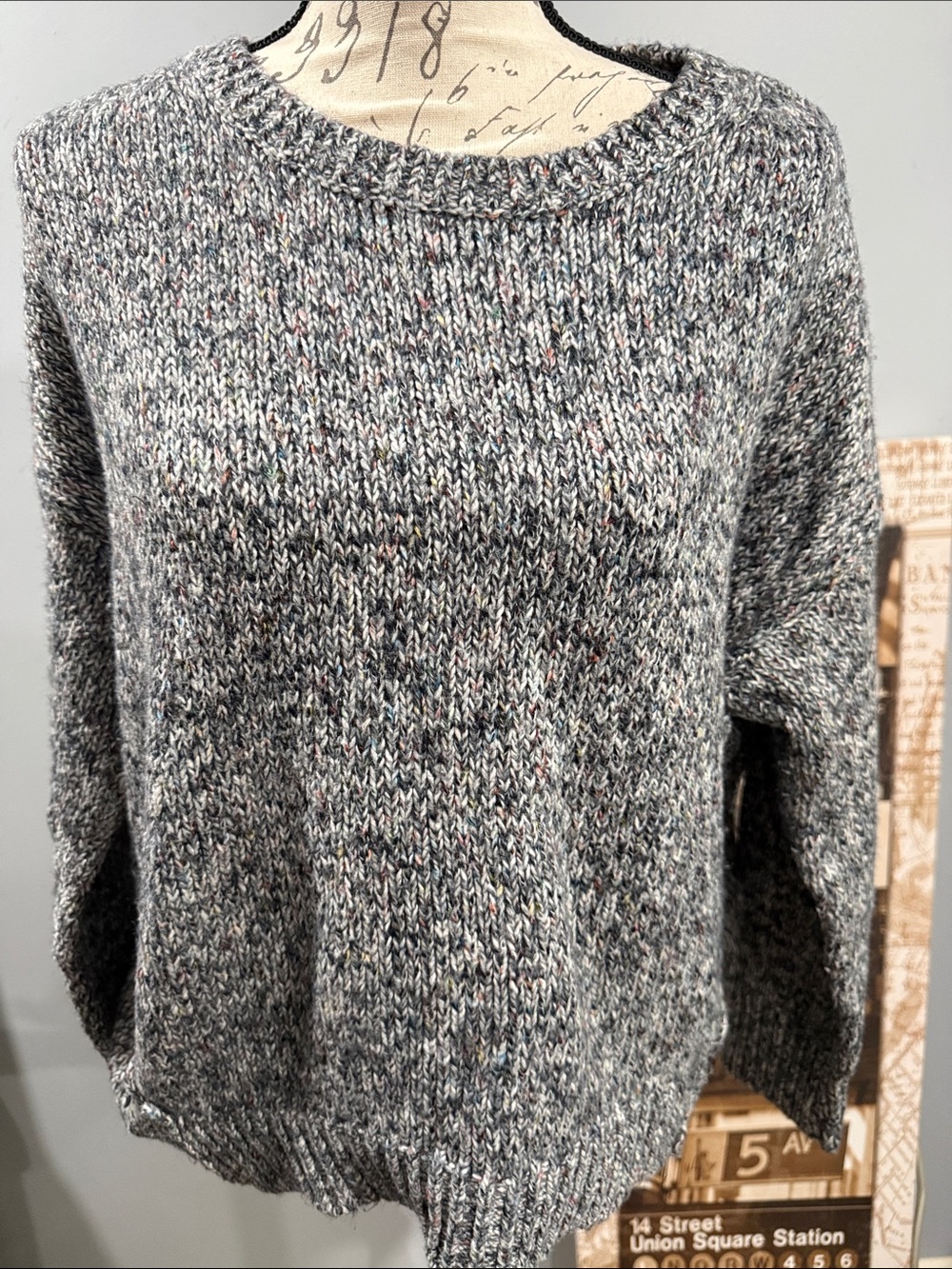 LOFT Marled Gray Crewneck Sweater with Subtle Speckle